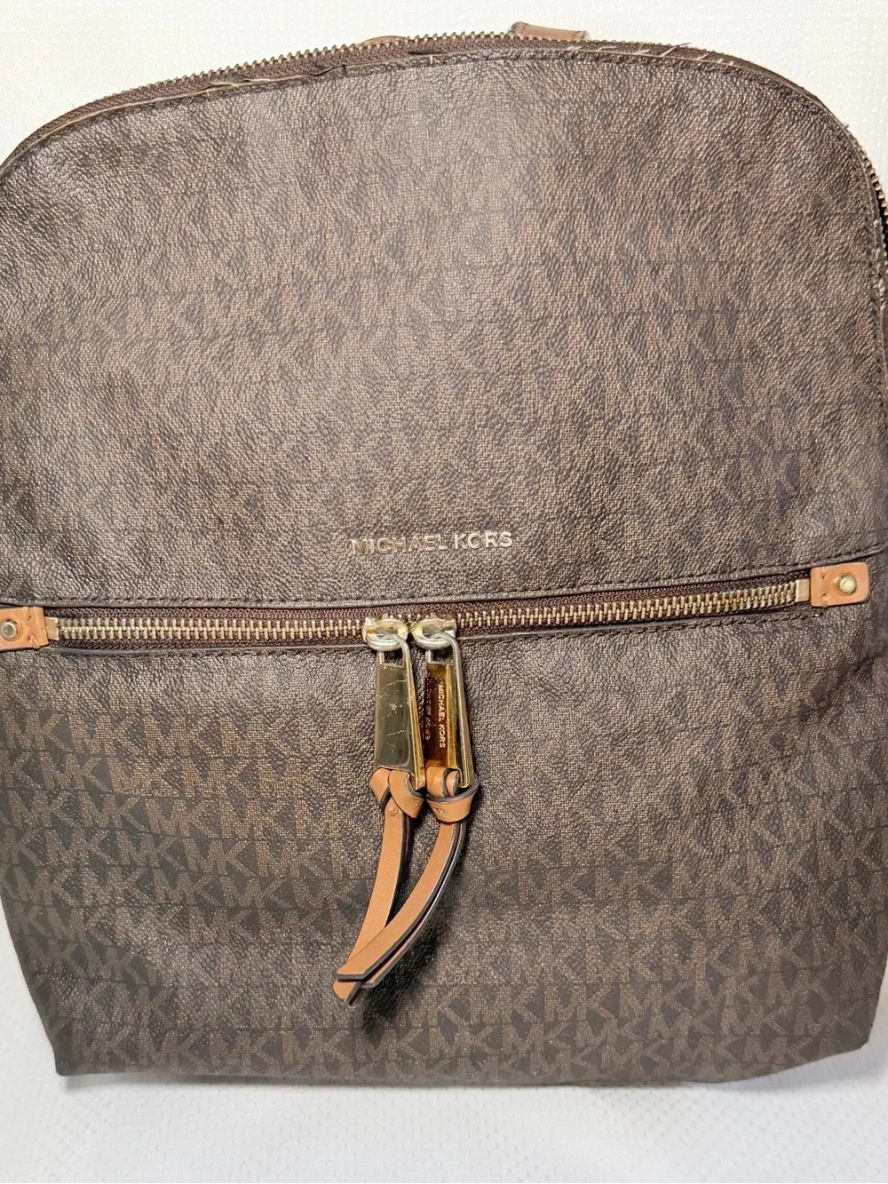 Michael Kors Brown Logo Backpack with Gold Hardware